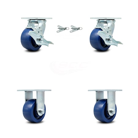 Service Caster 4 Inch Solid Polyurethane Caster Set with 2 Brakes/Swivel Lock 2 Rigid SCC SCC-30CS420-SPUR-TLB-BSL-2-R-2